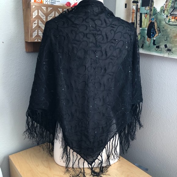 Valerie Stevens Accessories - Valerie Stevens Black Beaded Sequined Shawl Scarf Dark Romance